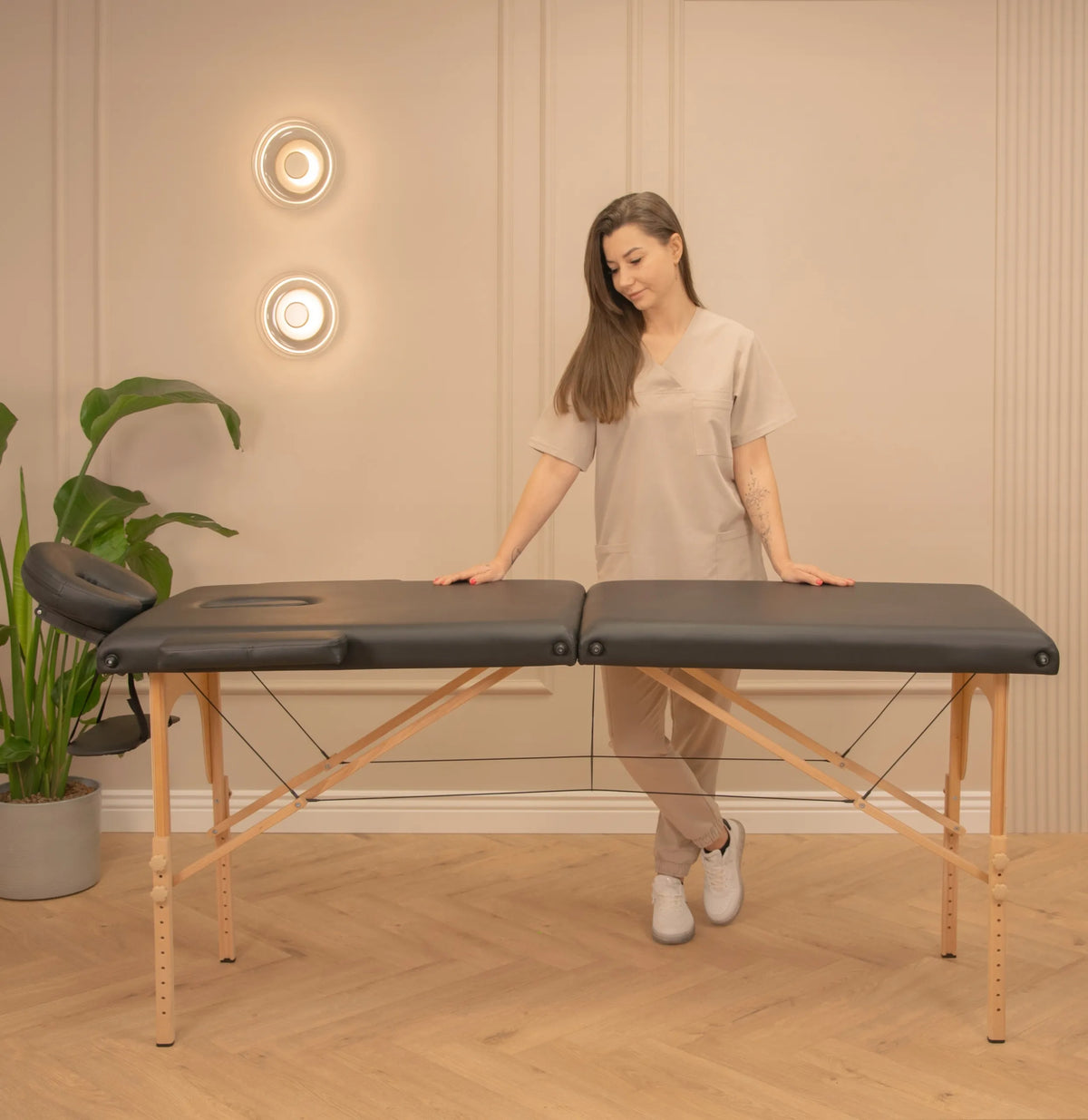 „i-coucou“ kosmetologinis krėslas–masažo kušetė, sulankstomas medinis stalas, 5 cm