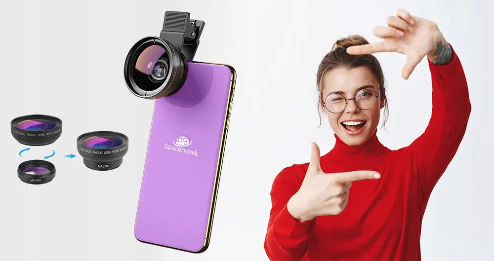 Išmaniųjų telefonų objektyvų rinkinys 2in1: makro 12x ir plataus kampo 0.45x