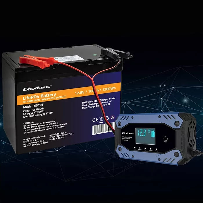 Išmanusis akumuliatorių įkroviklis su remonto funkcija 12-24V 10A LCD