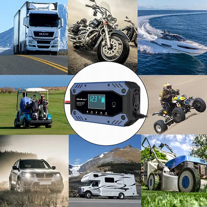 Išmanusis akumuliatorių įkroviklis su remonto funkcija 12-24V 10A LCD