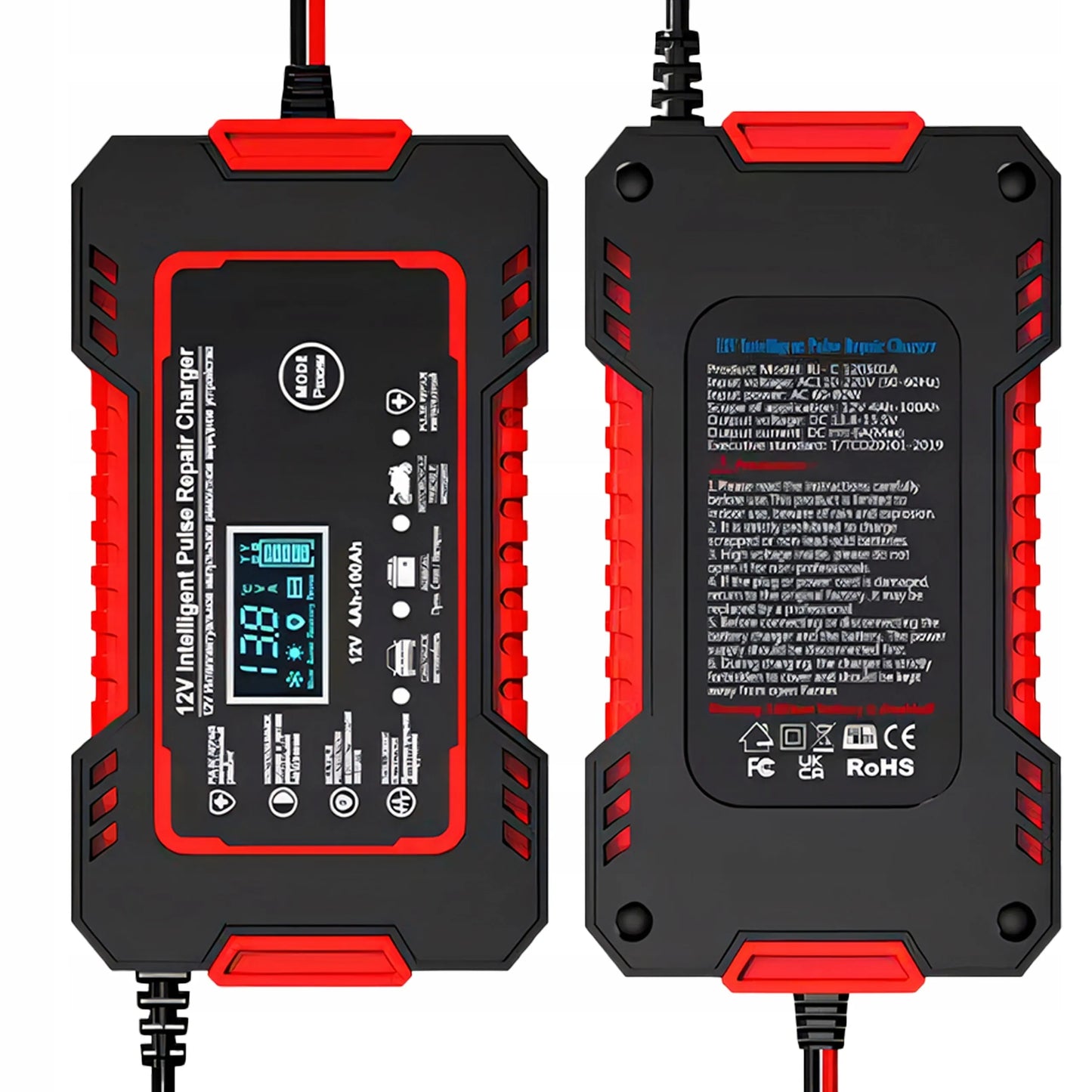 Išmanusis automatinis automobilinis akumuliatoriaus įkroviklis su remonto funkcija 12V LCD