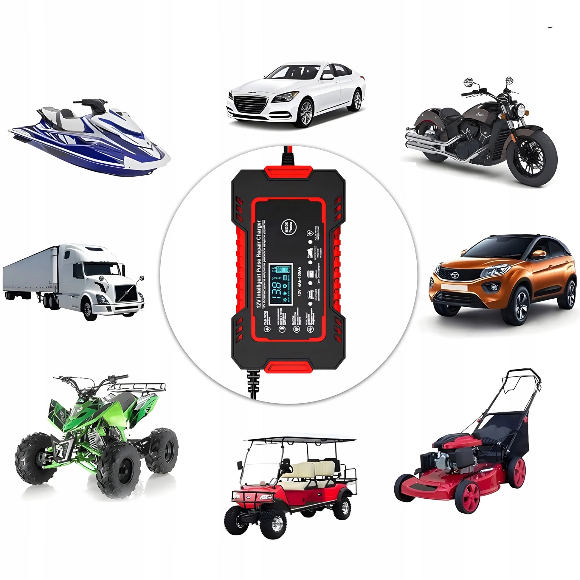 Išmanusis automatinis automobilinis akumuliatoriaus įkroviklis su remonto funkcija 12V LCD