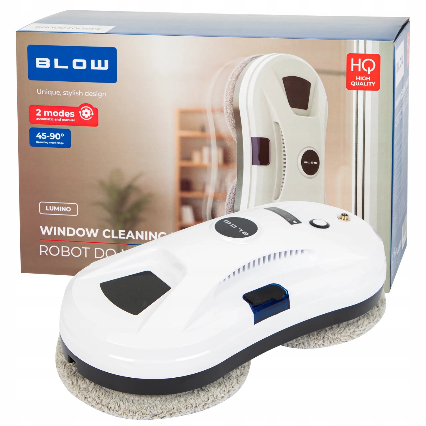 Išmanusis langų, veidrodžių ir stiklo valymo robotas BLOW LUMINO su automatiniu ploviklio purškimu