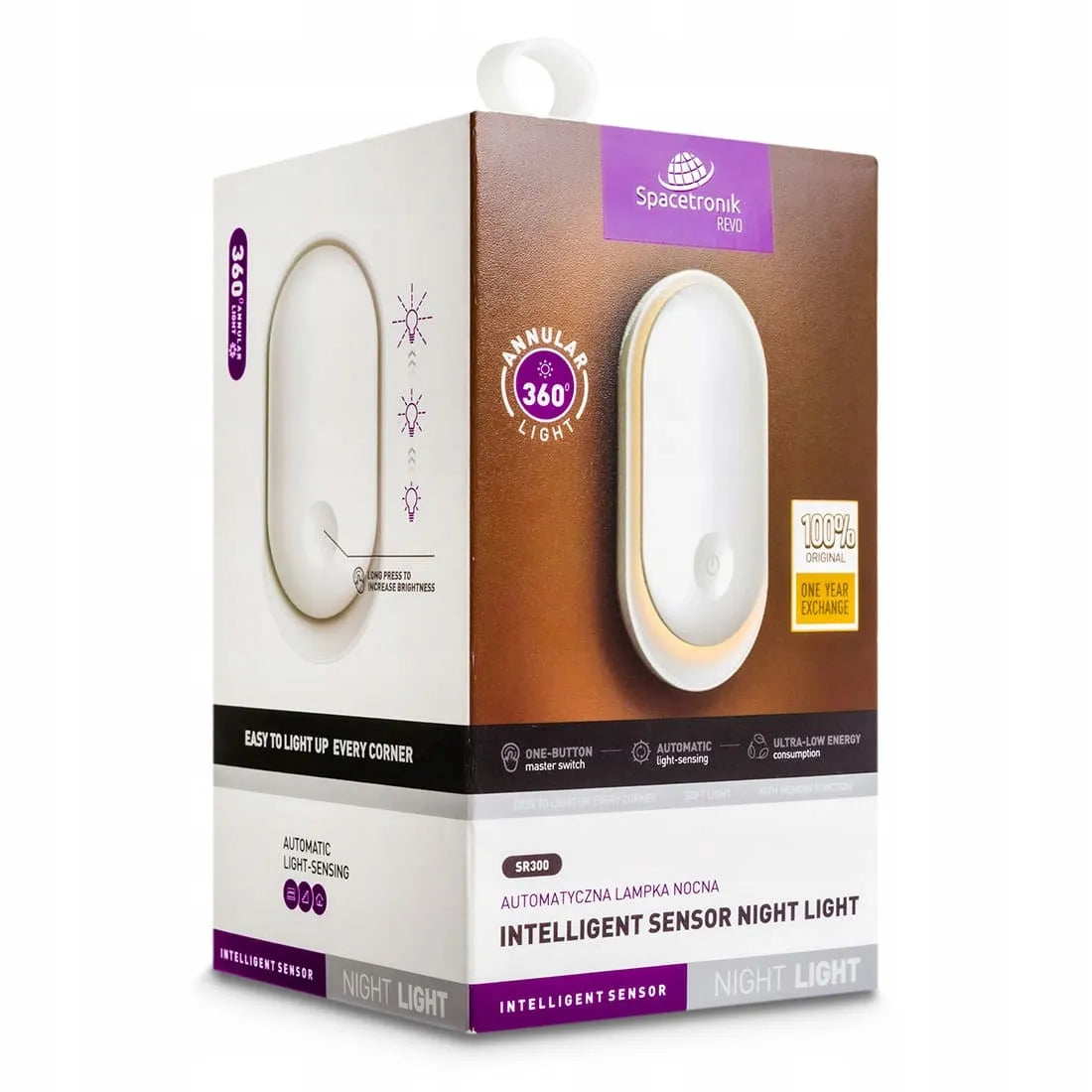Išmanusis naktinis šviestuvas į kištukinį lizdą su jutikliu Spacetronik NIGHT LIGHT baltas