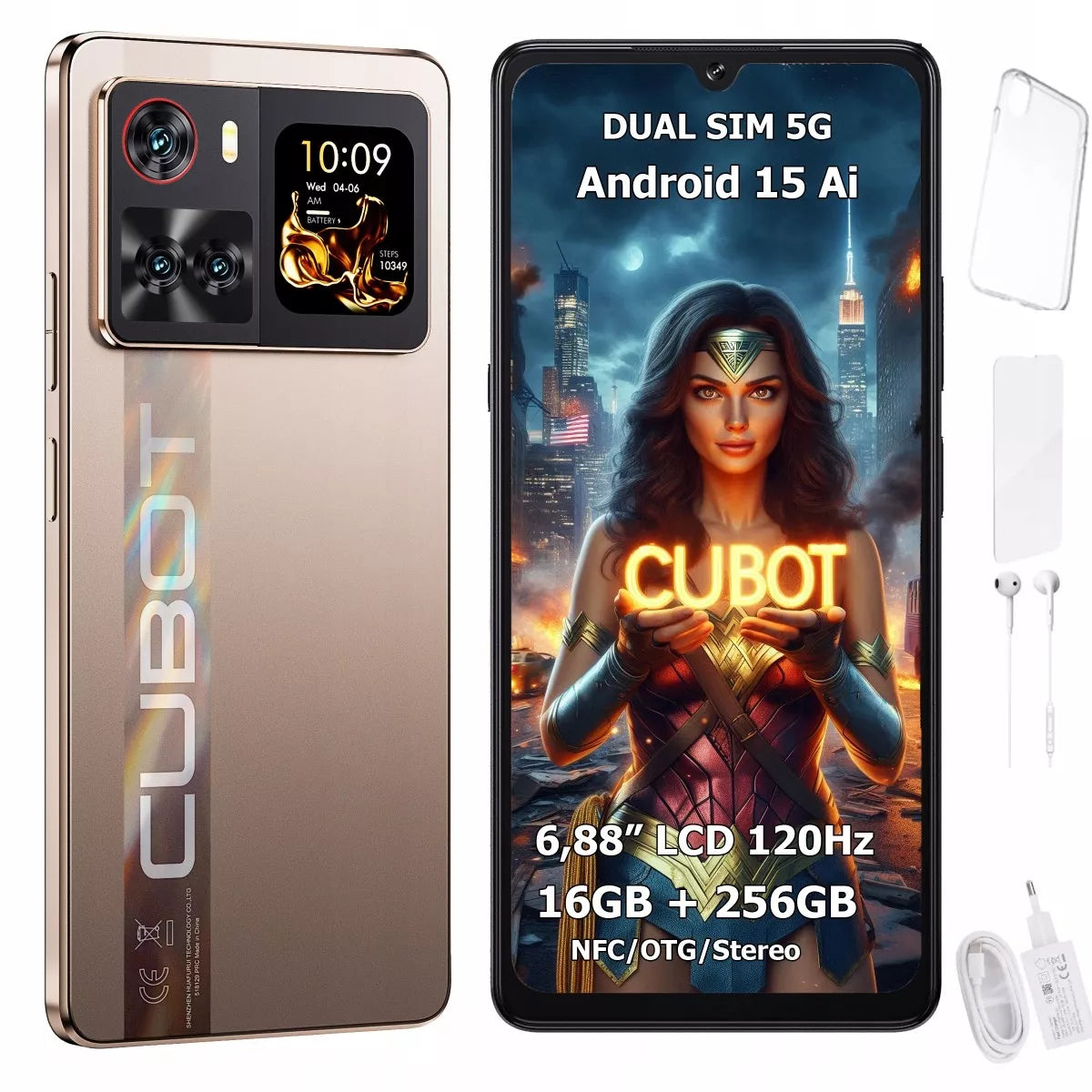 Išmanusis telefonas Cubot X100 5G Dual SIM 16/256 GB, Android 15, su dviem ekranais ir dėklu