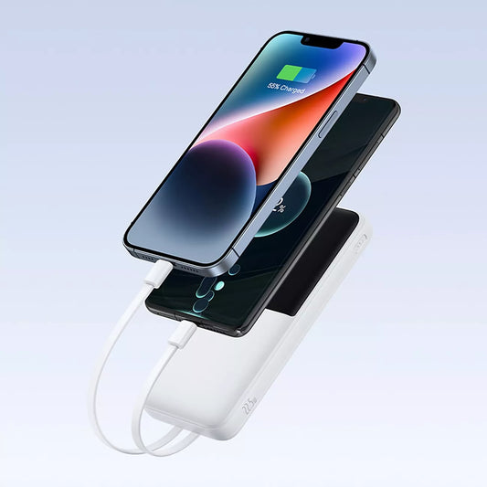 Išorinė baterija BASEUS 10000 mAh 22,5W su integruotais USB-C ir Lightning kabeliais