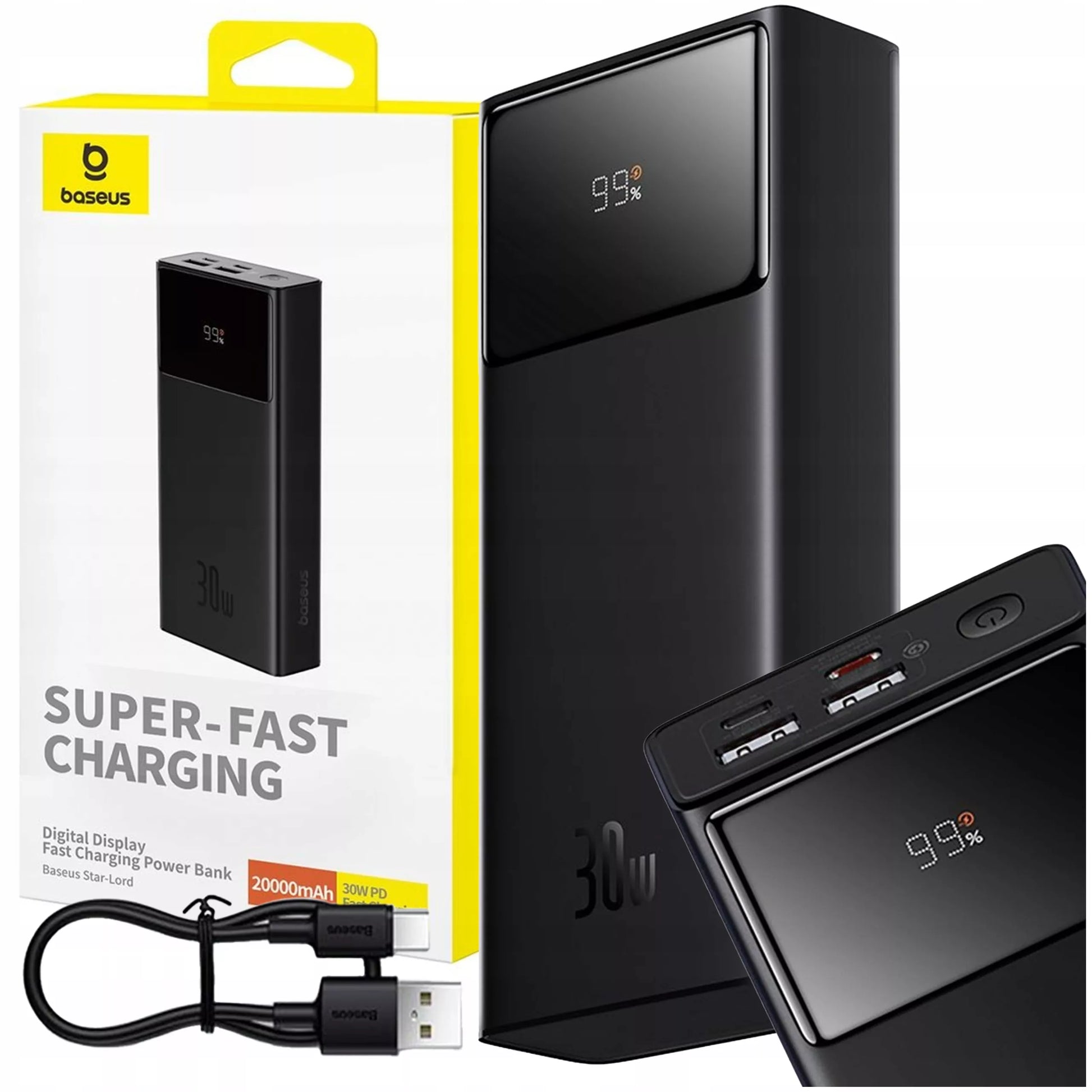 Išorinė baterija BASEUS Star-Lord 20000 mAh 30W su sparčiuoju įkrovimu USB-A USB-C