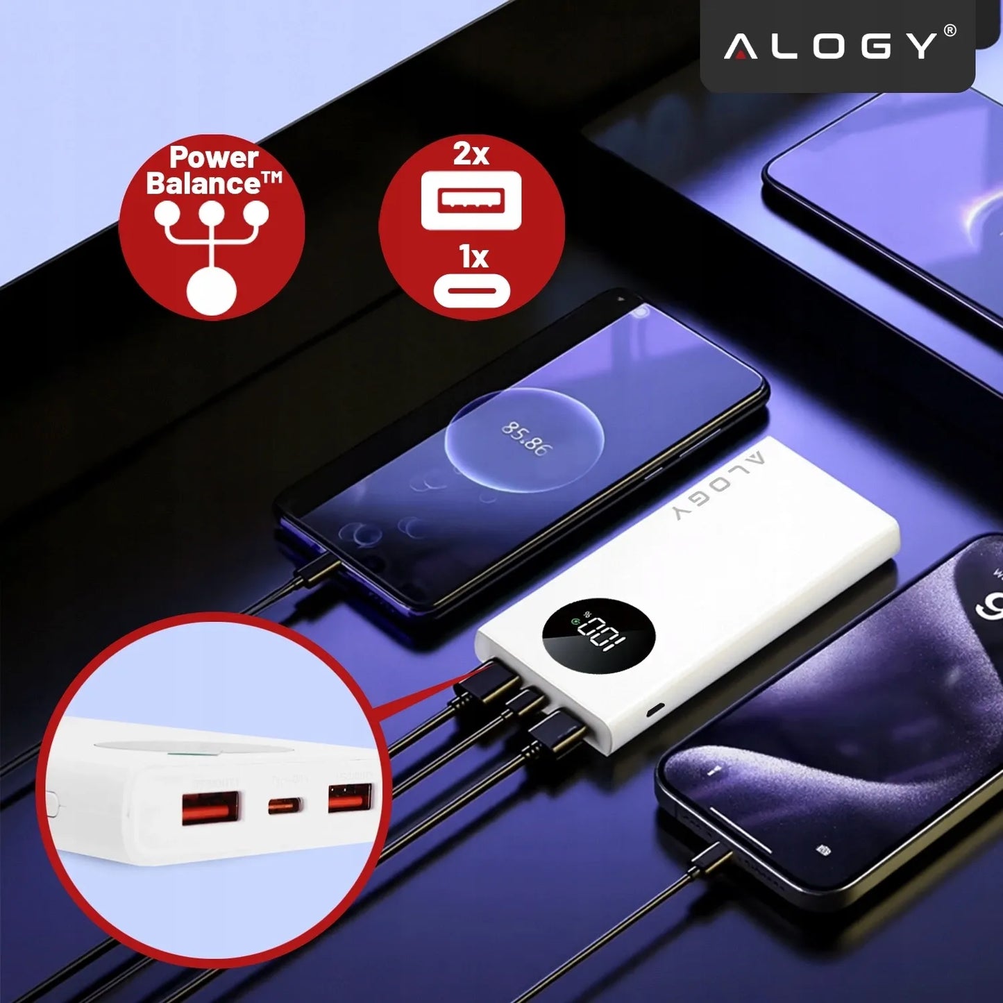 Išorinė baterija (PowerBank) 10000mAh, greitas įkrovimas PD 120W 2x USB-A ir 1x USB-C TURBO