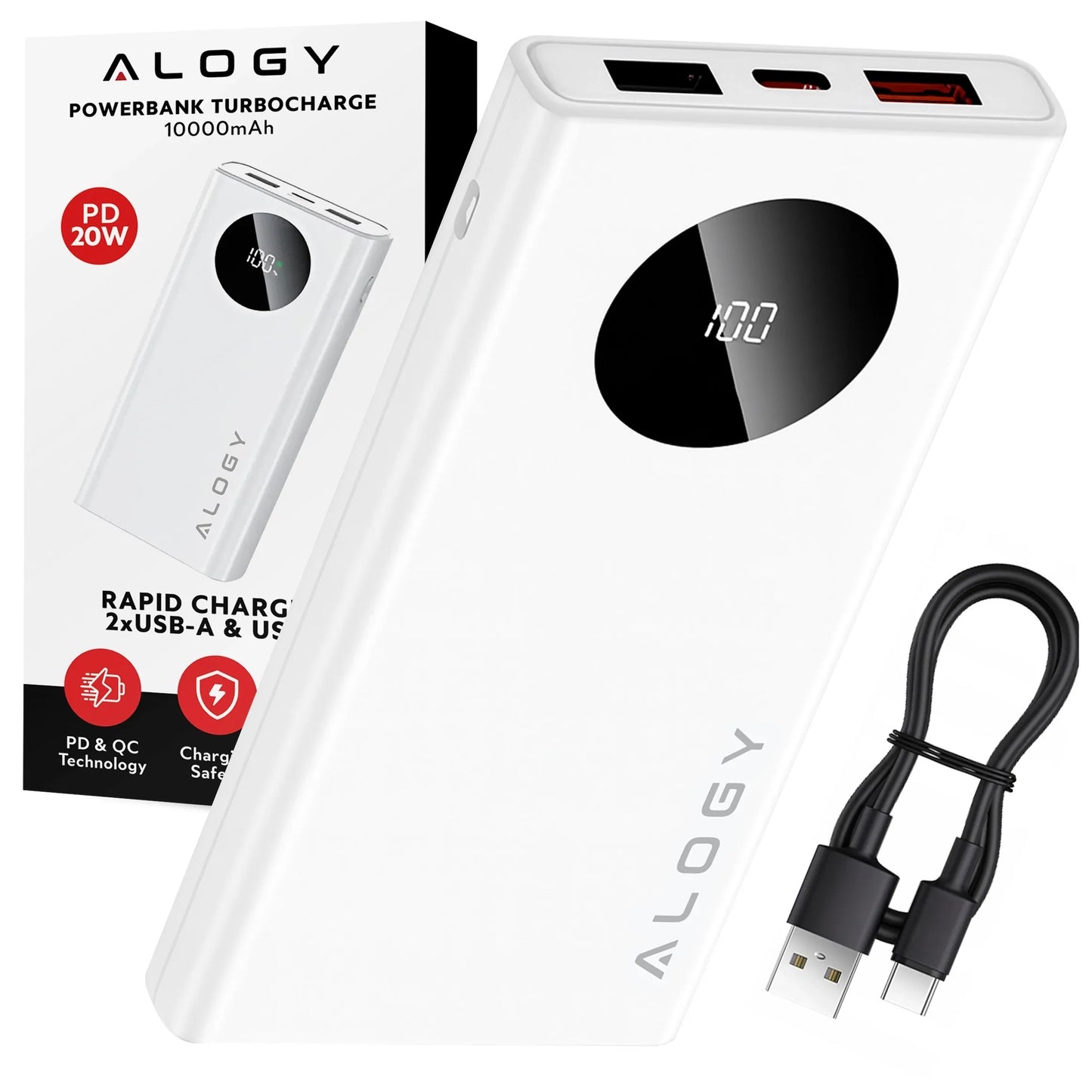 Išorinė baterija (PowerBank) 10000mAh, greitas įkrovimas PD 120W 2x USB-A ir 1x USB-C TURBO