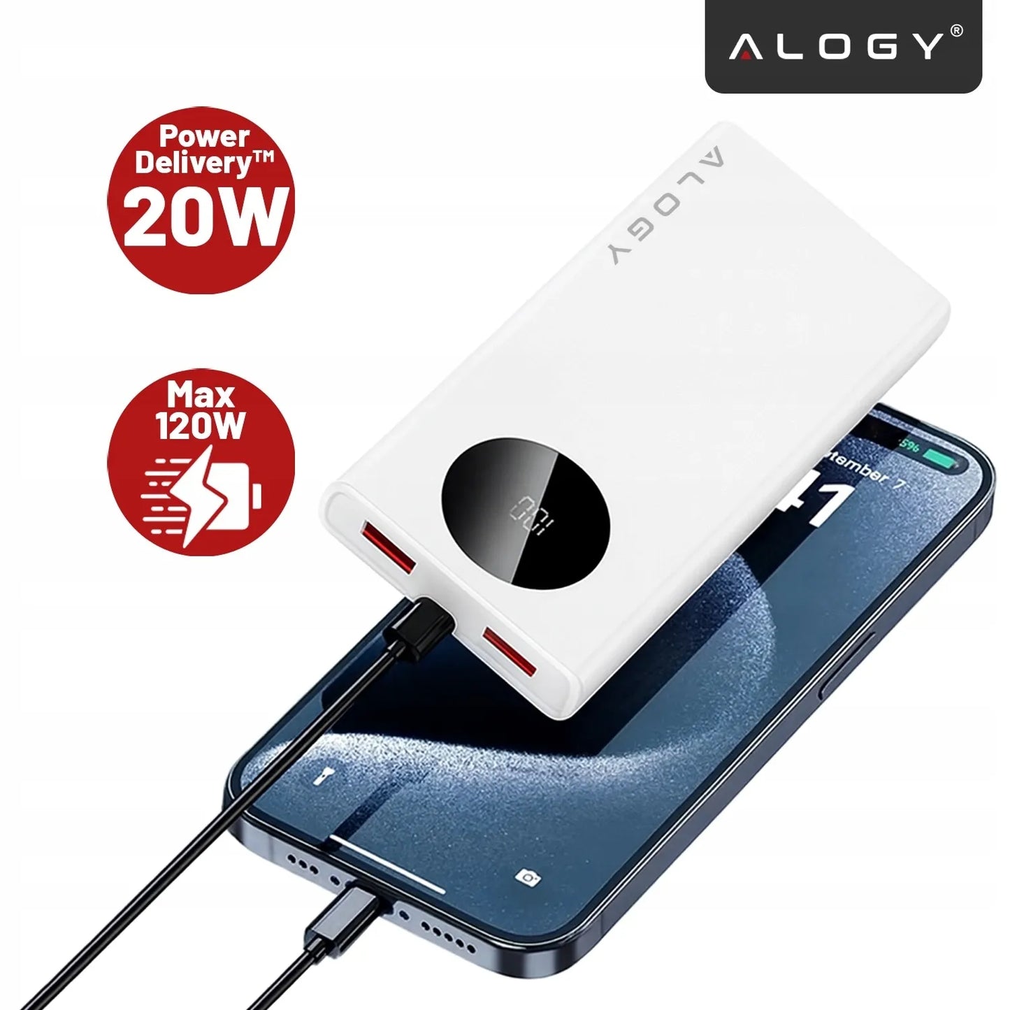 Išorinė baterija (PowerBank) 10000mAh, greitas įkrovimas PD 120W 2x USB-A ir 1x USB-C TURBO