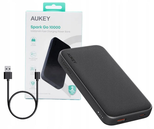 Išorinė baterija (powerbank) Aukey PB-Y46 Spark Go Slim Fast 10000mAh, USB-C, USB-A, 15W, su LED indikatoriumi ir laidu