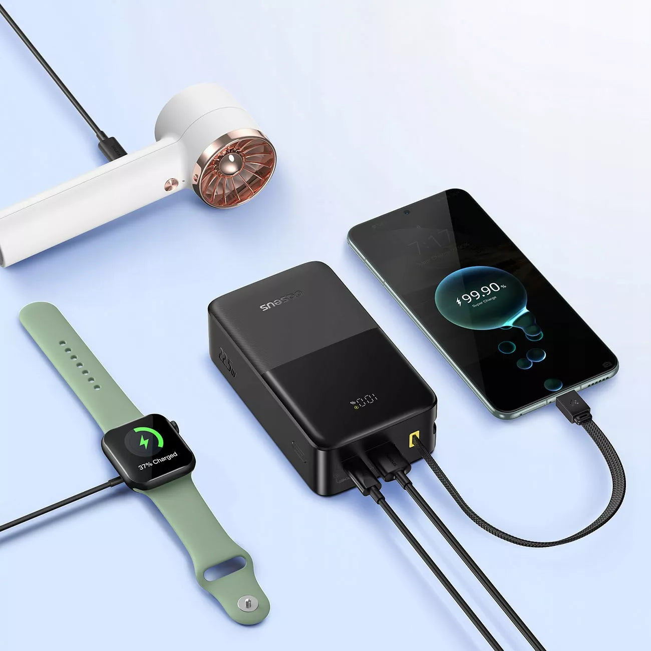 Išorinė baterija (Powerbank) Baseus 30000 mAh 22.5W greitas įkrovimas USB-A USB-C + USB-C laidas