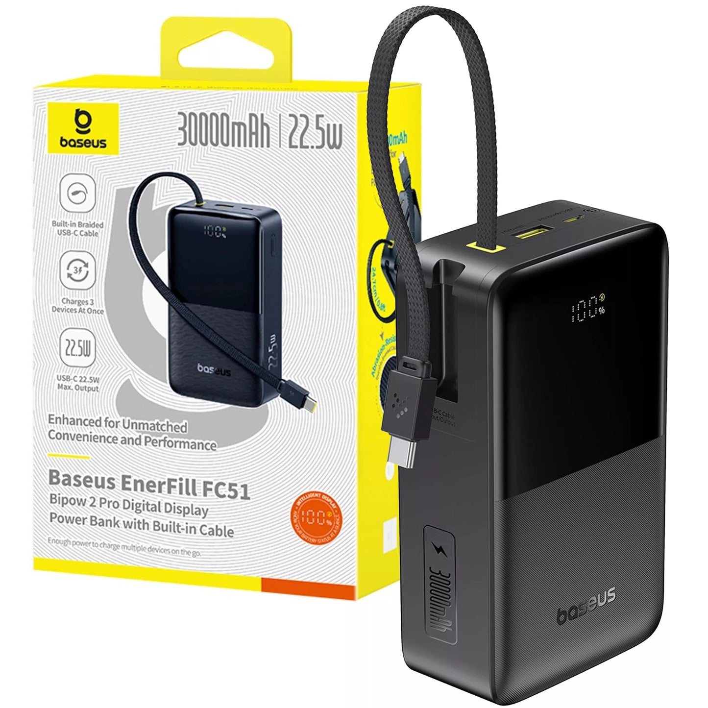 Išorinė baterija (Powerbank) Baseus 30000 mAh 22.5W greitas įkrovimas USB-A USB-C + USB-C laidas