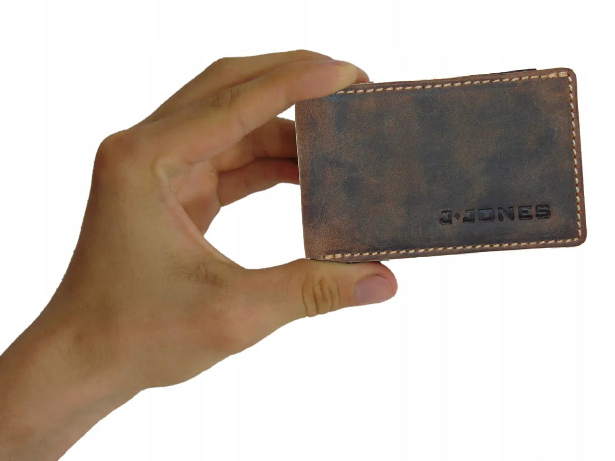 J.Jones itin maža vyriška natūralios odos piniginė, RFID SAFE, ruda