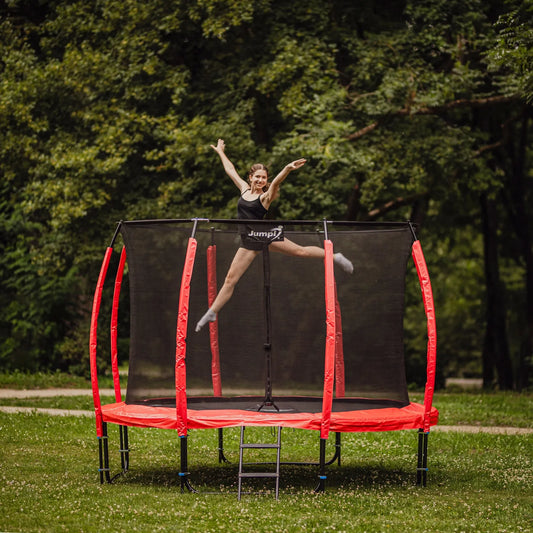 Jumpi Maxy Comfort Plus 10FT 312cm sodo batutas su apsauginiu tinklu, kopėtėlėmis ir inkarų rinkiniu