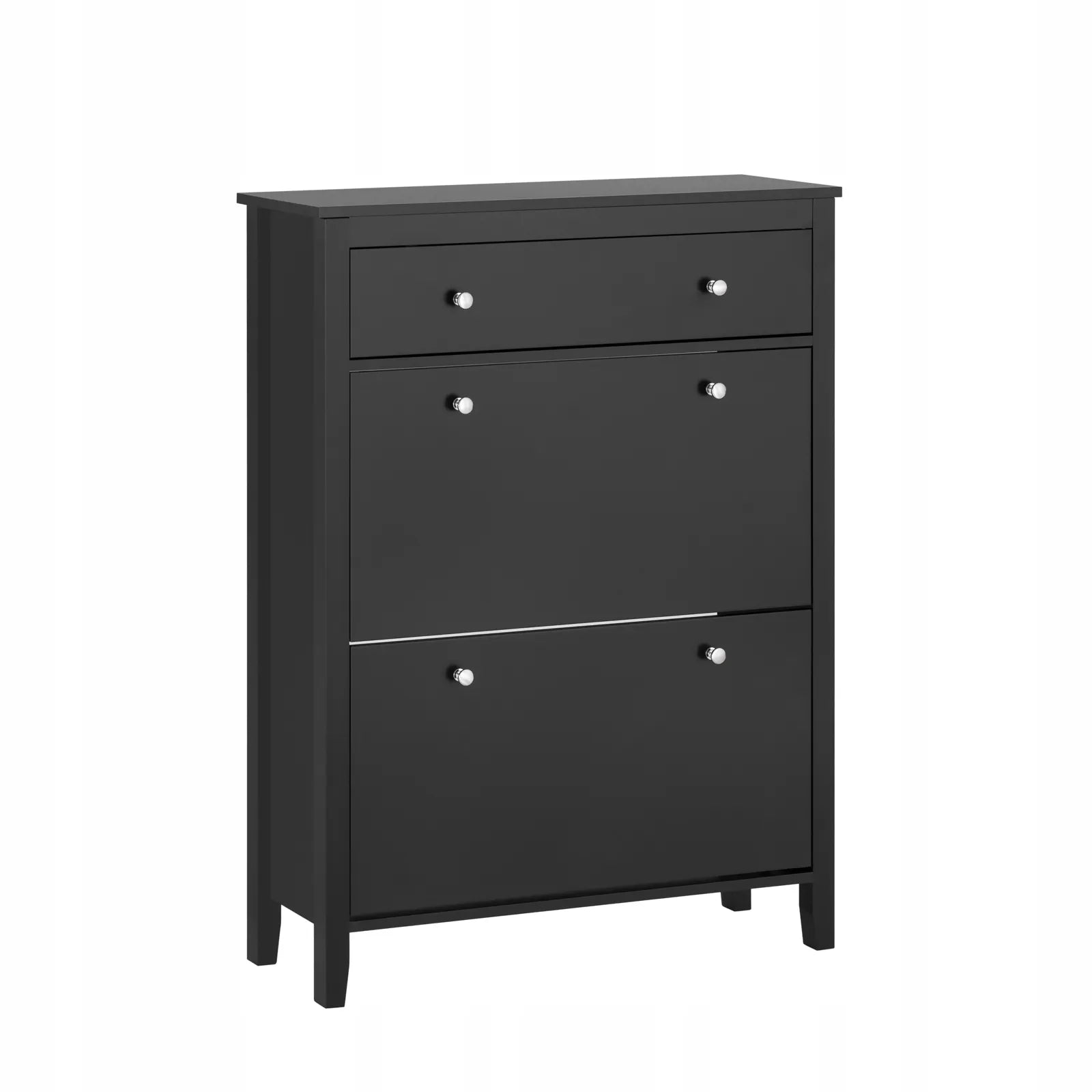 Juoda aukšta batų spintelė su stalčiumi ir 2 durelėmis 80x25x108 cm FSR89-SCH