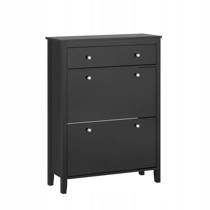 Juoda aukšta batų spintelė su stalčiumi ir 2 durelėmis 80x25x108 cm FSR89-SCH