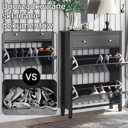 Juoda aukšta batų spintelė su stalčiumi ir 2 durelėmis 80x25x108 cm FSR89-SCH