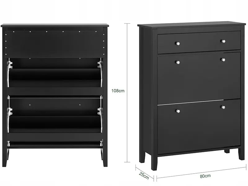 Juoda aukšta batų spintelė su stalčiumi ir 2 durelėmis 80x25x108 cm FSR89-SCH