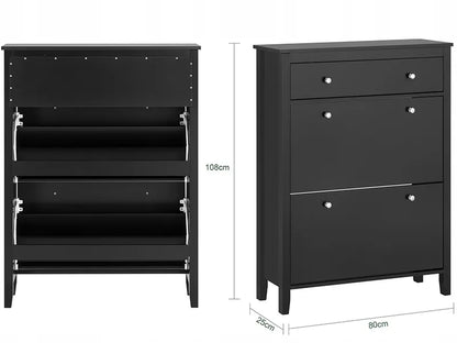 Juoda aukšta batų spintelė su stalčiumi ir 2 durelėmis 80x25x108 cm FSR89-SCH
