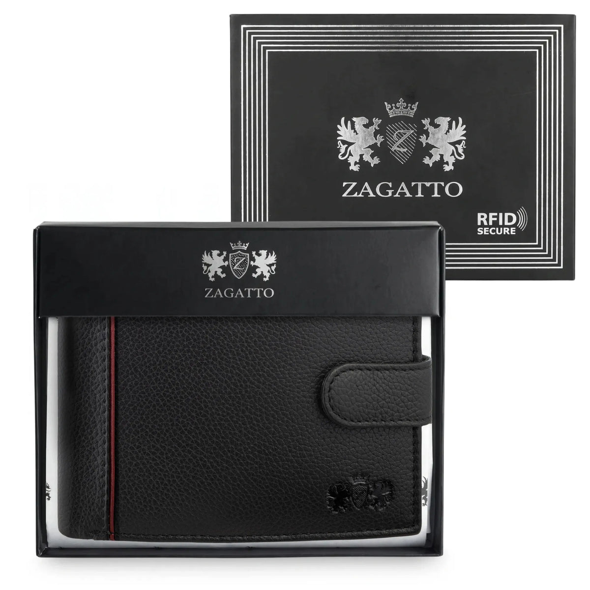 Juoda horizontali vyriška odinė piniginė „Zagatto“ su RFID apsauga ir rašikliu