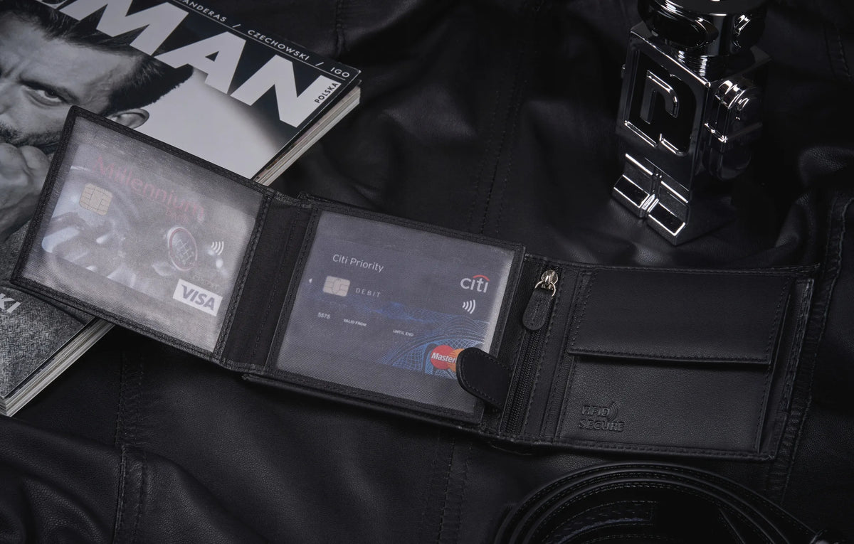 Juoda horizontali vyriška odinė piniginė „Zagatto“ su RFID apsauga ir rašikliu