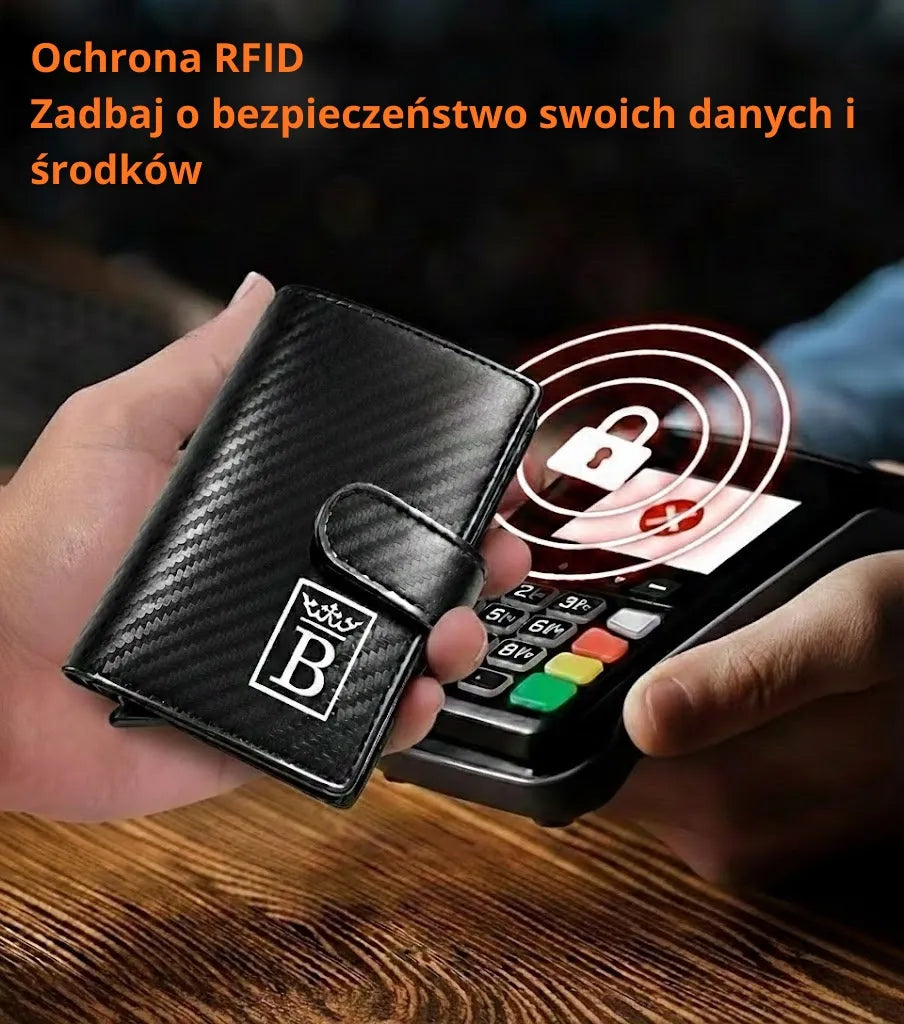 Juoda vyriška „Card Holder“ piniginė su RFID apsauga ir dėžute, ekologiška oda