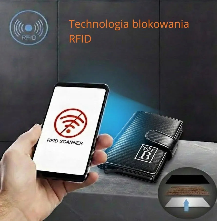 Juoda vyriška „Card Holder“ piniginė su RFID apsauga ir dėžute, ekologiška oda