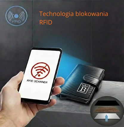 Juoda vyriška „Card Holder“ piniginė su RFID apsauga ir dėžute, ekologiška oda
