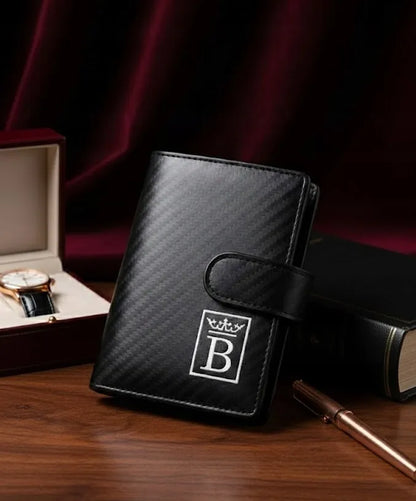 Juoda vyriška „Card Holder“ piniginė su RFID apsauga ir dėžute, ekologiška oda