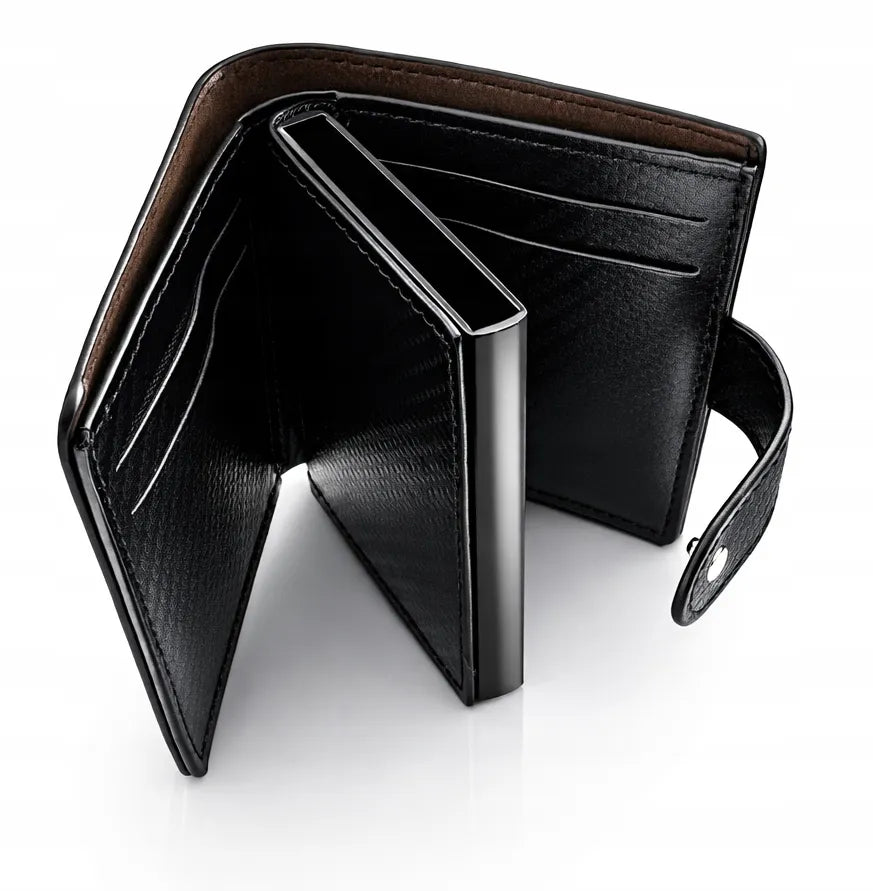 Juoda vyriška „Card Holder“ piniginė su RFID apsauga ir dėžute, ekologiška oda