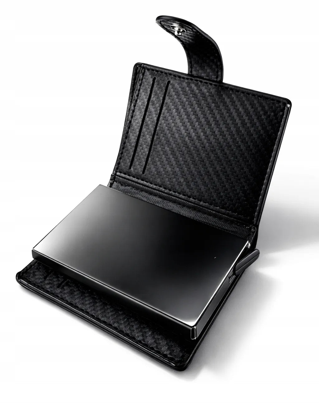 Juoda vyriška „Card Holder“ piniginė su RFID apsauga ir dėžute, ekologiška oda