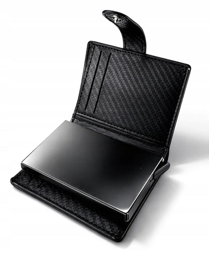 Juoda vyriška „Card Holder“ piniginė su RFID apsauga ir dėžute, ekologiška oda