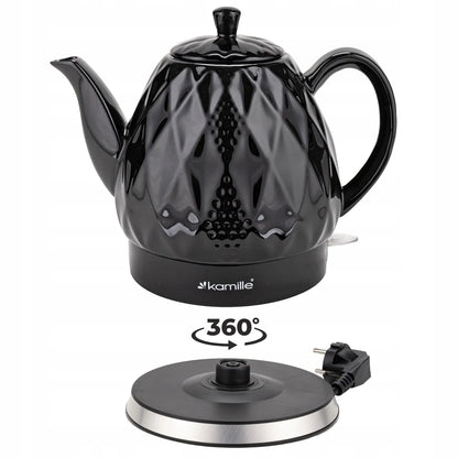 Juodas keraminis belaidis elektrinis virdulys „Kamille KM1728“, 1,5 l, 1200 W