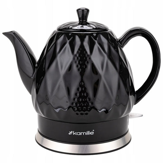 Juodas keraminis belaidis elektrinis virdulys „Kamille KM1728“, 1,5 l, 1200 W