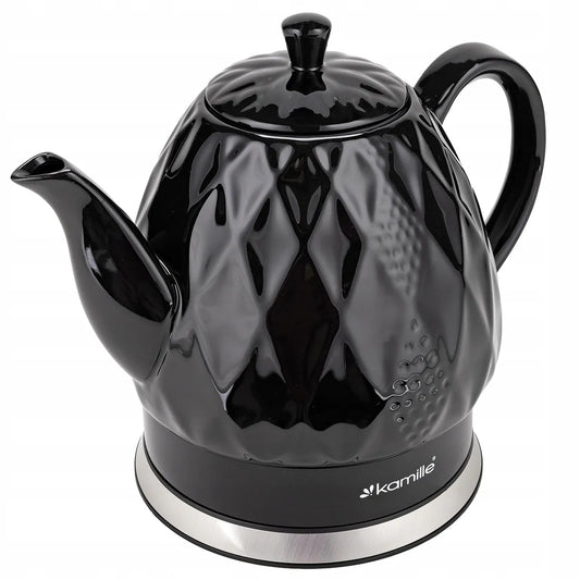 Juodas keraminis belaidis elektrinis virdulys „Kamille KM1728“, 1,5 l, 1200 W