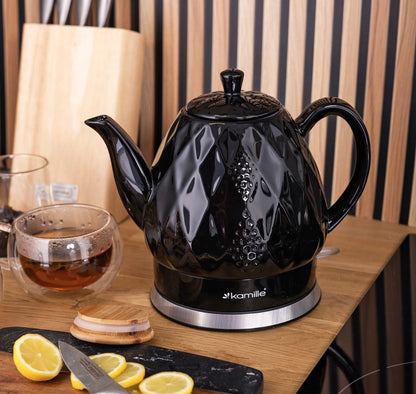 Juodas keraminis belaidis elektrinis virdulys „Kamille KM1728“, 1,5 l, 1200 W