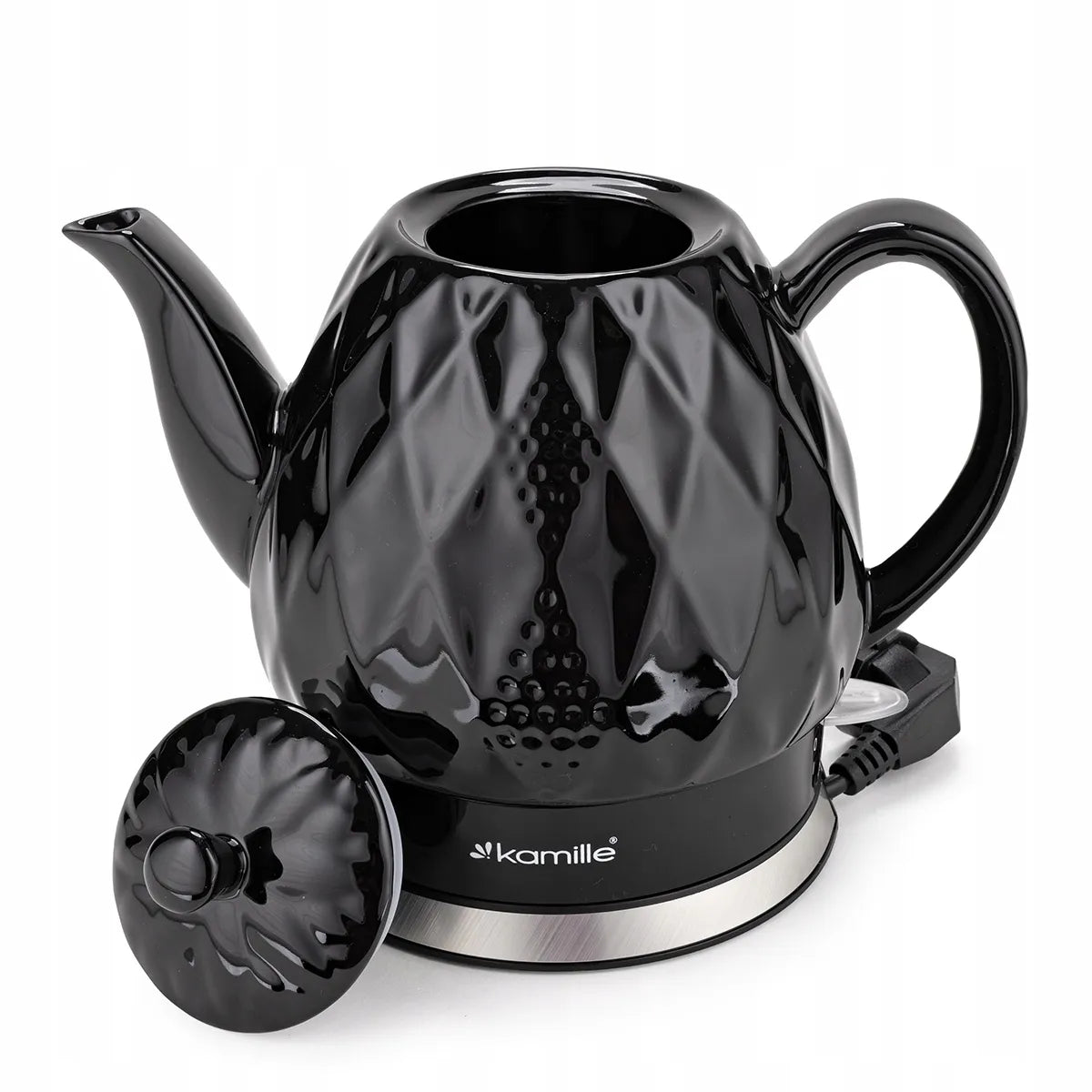 Juodas keraminis belaidis elektrinis virdulys „Kamille KM1728“, 1,5 l, 1200 W