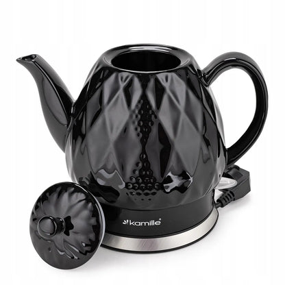 Juodas keraminis belaidis elektrinis virdulys „Kamille KM1728“, 1,5 l, 1200 W