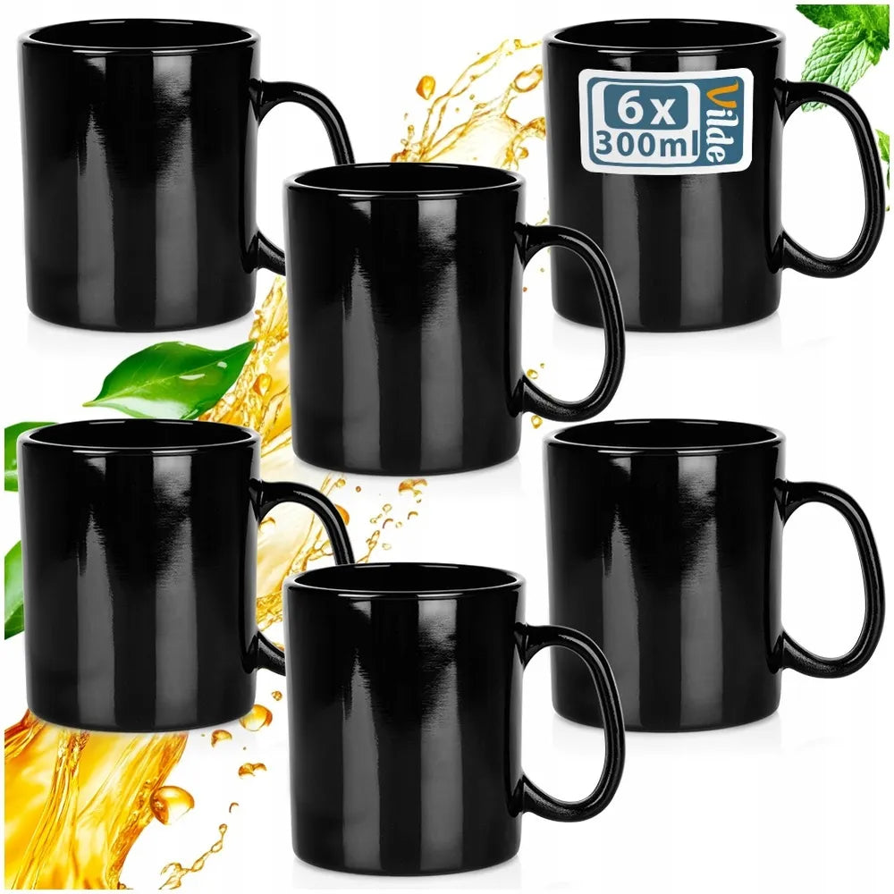Juodų puodelių rinkinys kavai ir arbatai 300 ml 6 vnt. Vilde