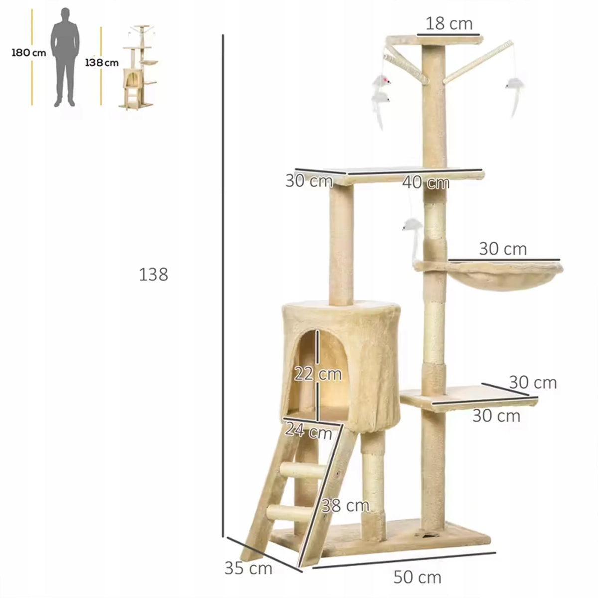 Kačių draskyklė 138 cm, tamsiai pilka WERDANO PETS