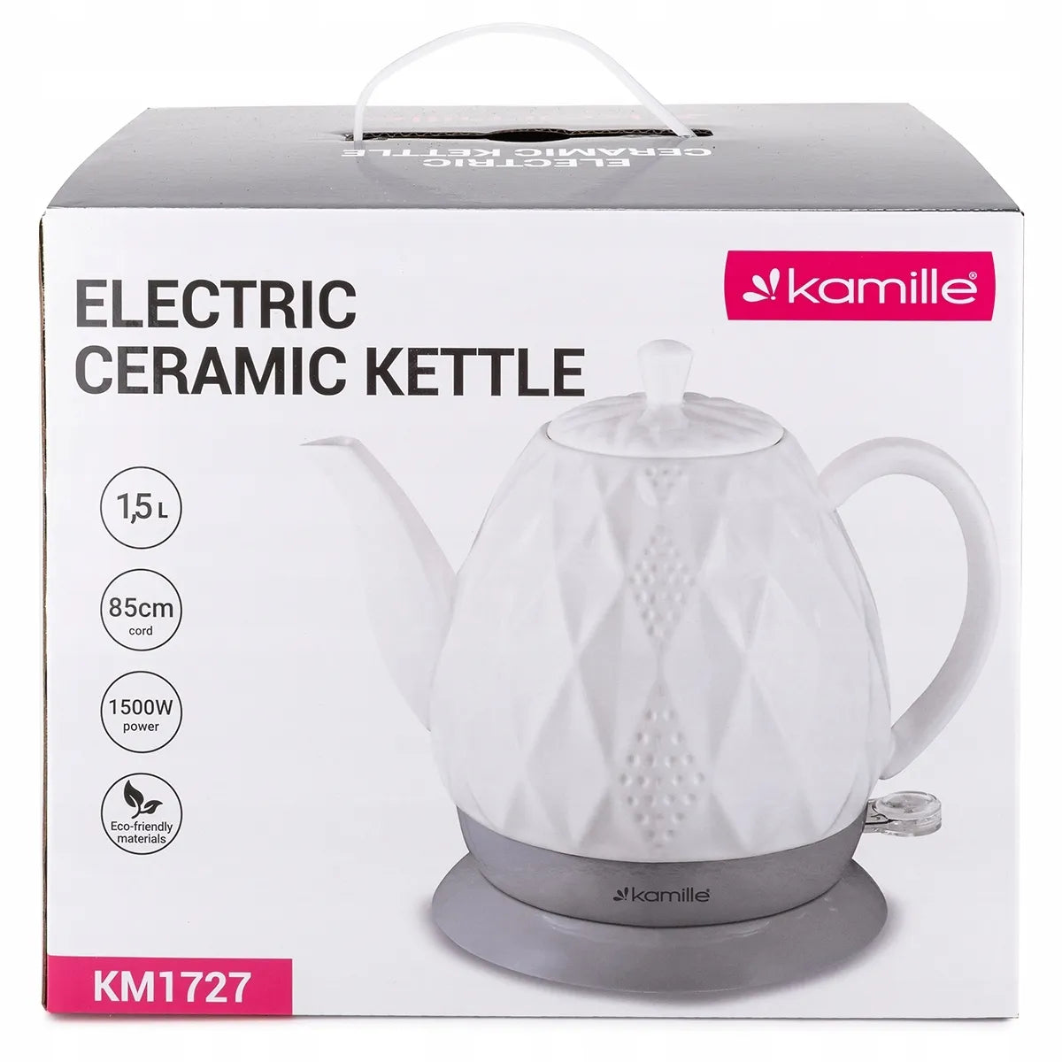 „Kamille“ KM1727 belaidis elektrinis keraminis virdulys, baltas, 1,5 l