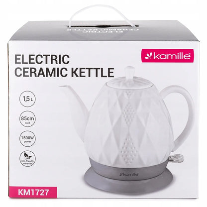 „Kamille“ KM1727 belaidis elektrinis keraminis virdulys, baltas, 1,5 l