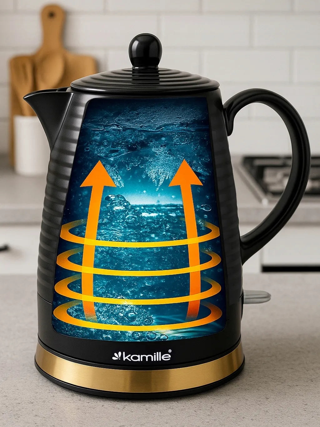 Kamille KM1731 belaidis keraminis elektrinis virdulys, 1200 W, 1,2 l, juodas