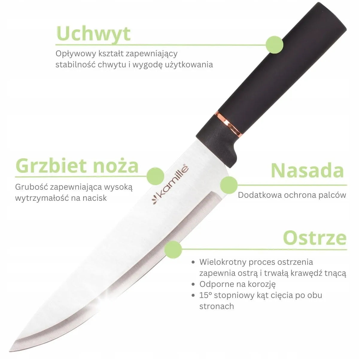 Kamille peilių rinkinys su stovu, 6-ių dalių, juodas