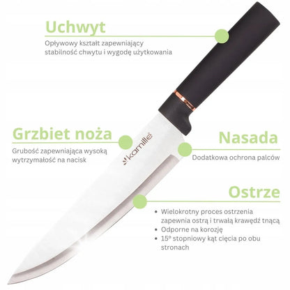 Kamille peilių rinkinys su stovu, 6-ių dalių, juodas