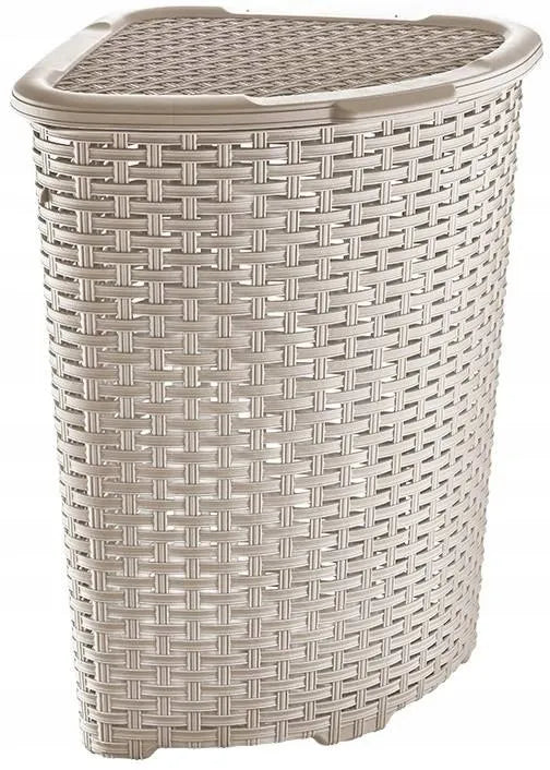 Kampinis skalbinių krepšys „RATTAN“, 52 l, smėlio spalvos, 40 × 40 × 58 cm