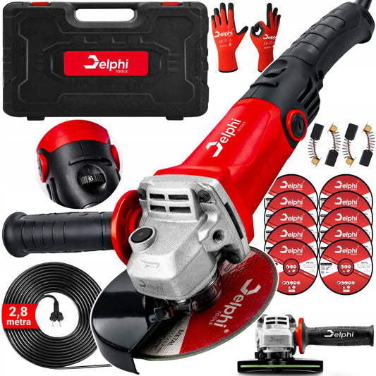 Kampinis šlifuoklis Delphi tools 125 mm su apsukų reguliavimu + 10 diskų