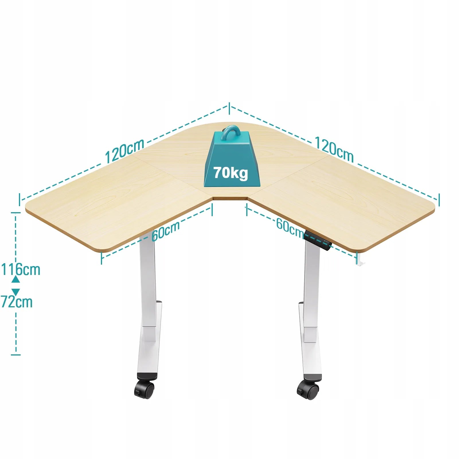 Kampinis stalas Triadyn WorkBase 1206L su elektriniu reguliavimu 120x120cm, ąžuolo spalvos
