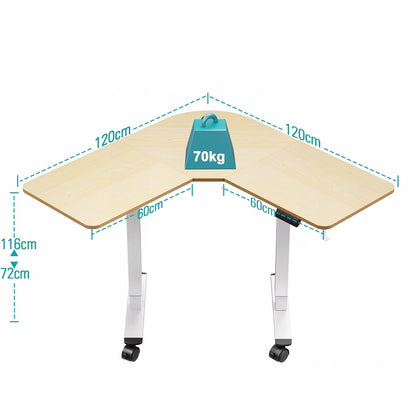 Kampinis stalas Triadyn WorkBase 1206L su elektriniu reguliavimu 120x120cm, ąžuolo spalvos